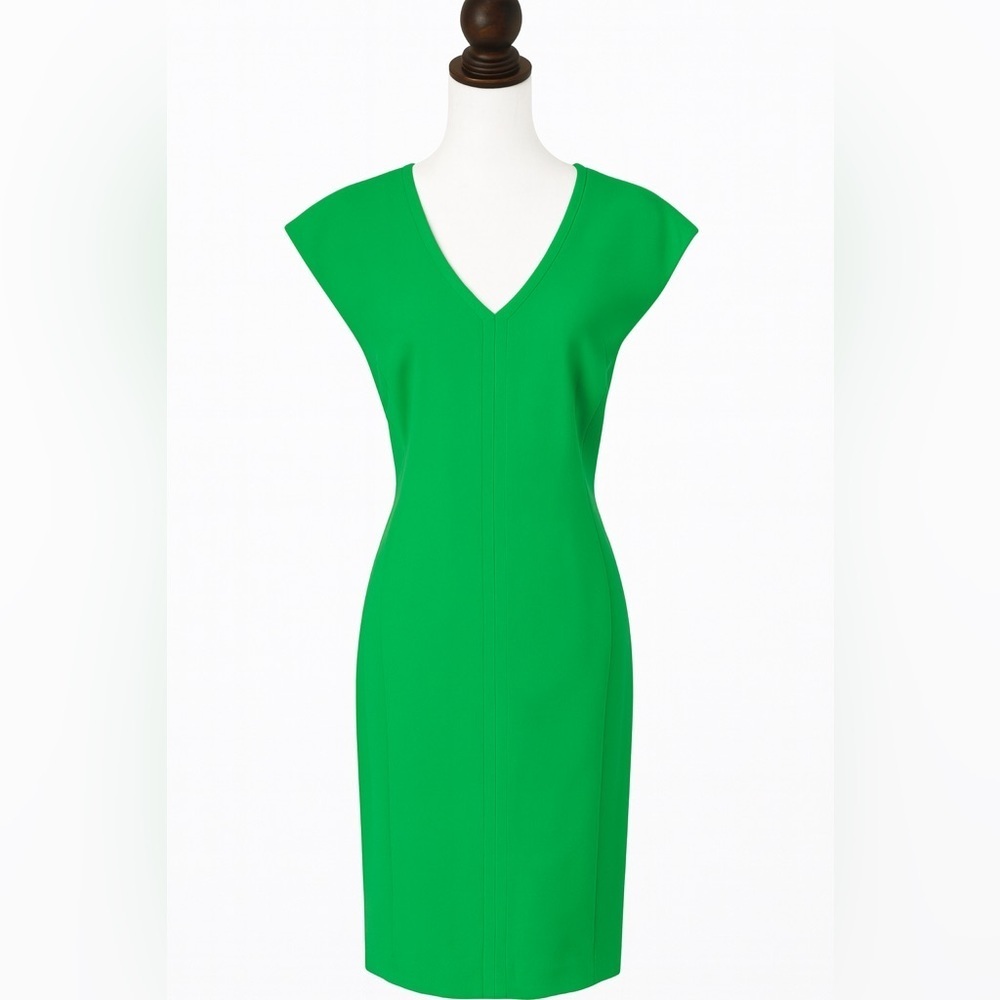 💚 Carlisle Collection V-Neck Sleeveless Sheath Dress Bright Green – Size 12